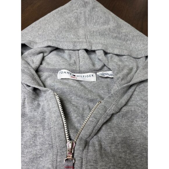 Tommy Hilfiger Women's Gray Cotton Hoodie Knit Sleeve Full-Zip Sweater Large - Picture 13 of 14